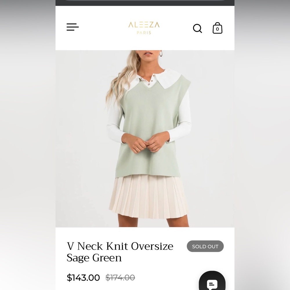 NWT Aleeza Paris V-Neck Oversized Vest in Sage Green